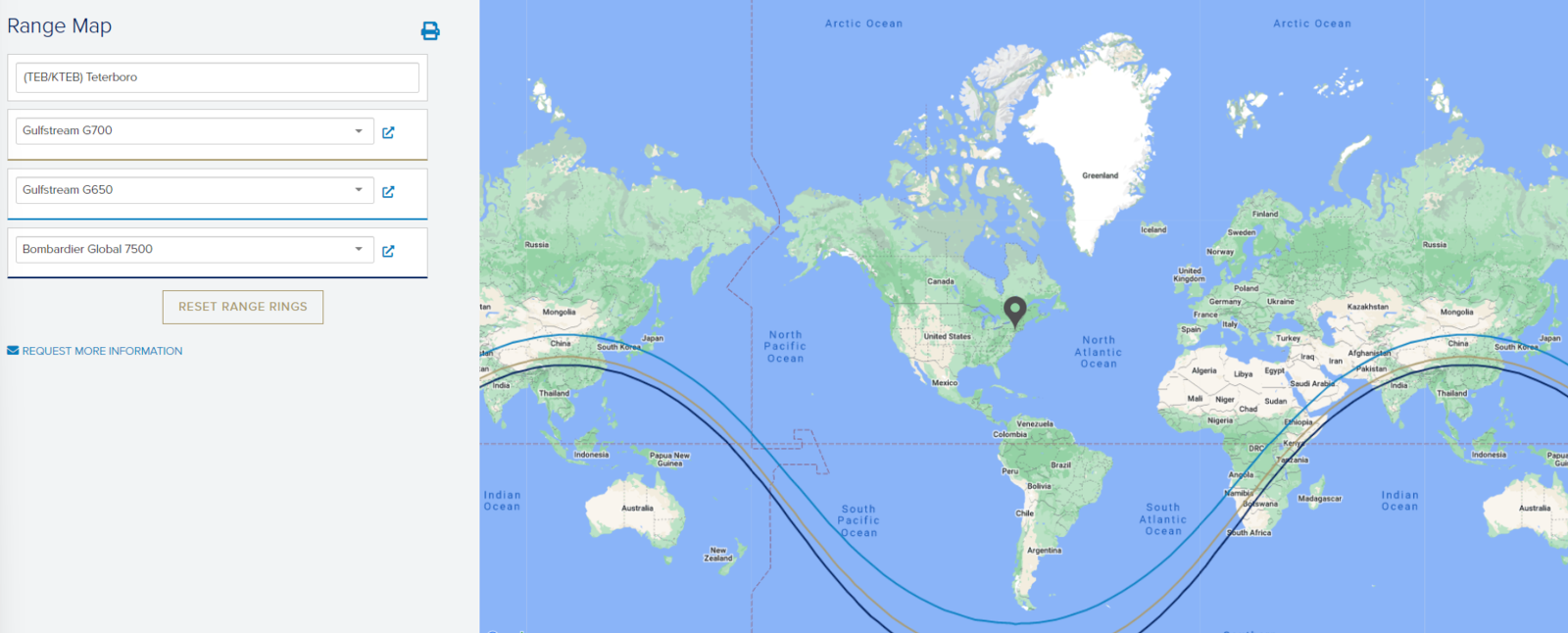 Aircraft Range Map Calculator How far will my jet fly